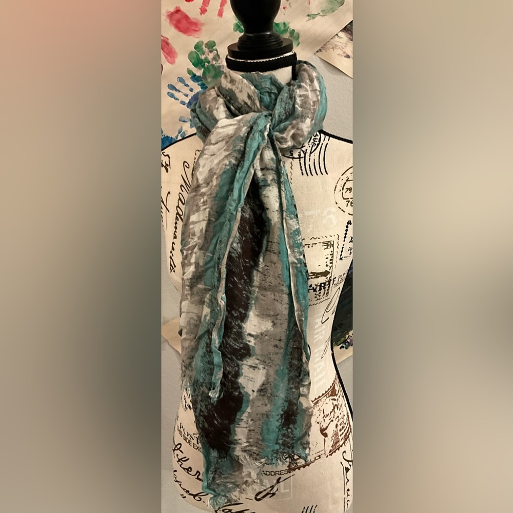COTTON BLEND BLACK/GREEN LARGE SCARF